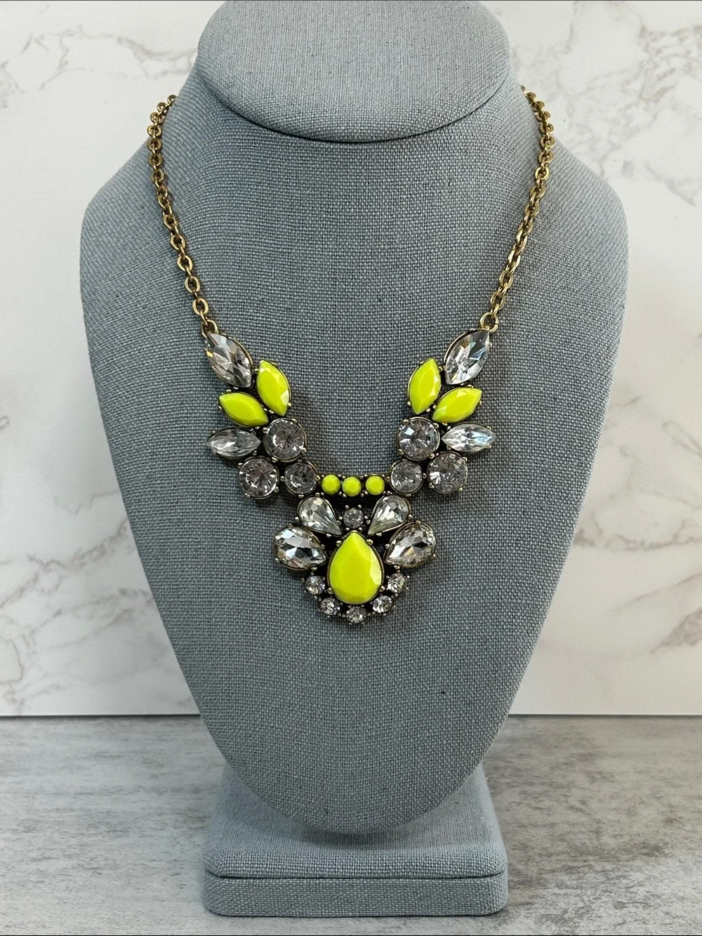 Statement Neon Yellow and Crystal Pendant Necklace